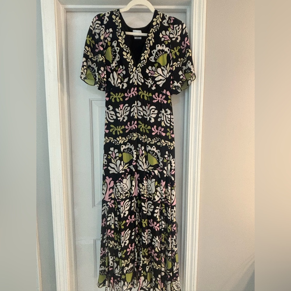 SAYLOR Black Maxi Dress with Green and Pink Floral Pattern